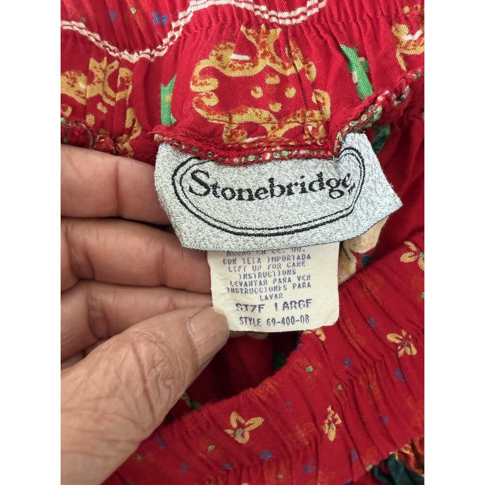 Vintage Red Blue Floral Maxi Skirt Womens large Boho Striped Rayon Cottagecore - Picture 5 of 9